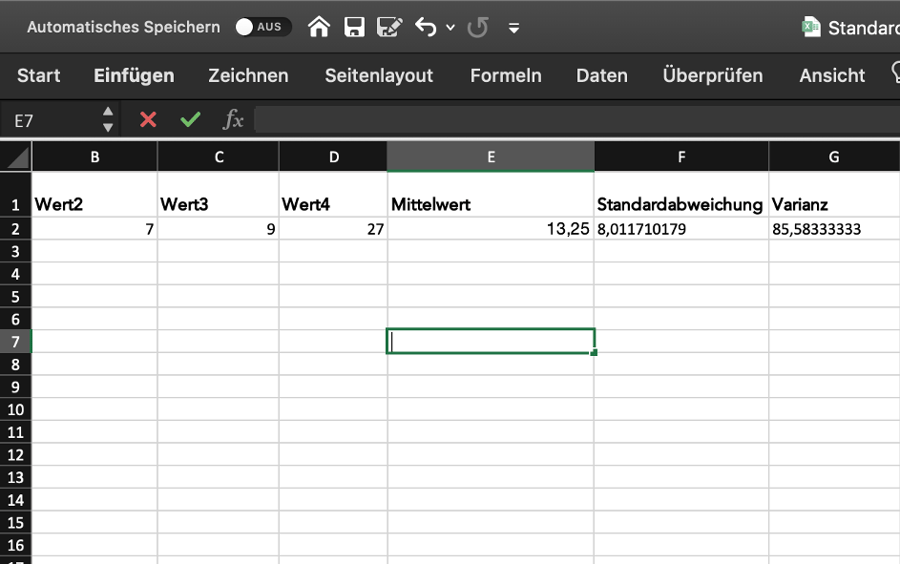 Standardabweichung und Varianz mit Excel berechnen